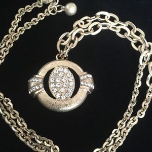 Vintage One Eye Symbol Gold Brass Tone Bling Necklace